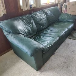 Hunter Green 82"  Leather Couch