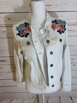 Romeo And Juliet White Denim Embroidered Jacket Size L NWT