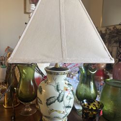 Vintage Antique Porcelain Floral Bird Lamp