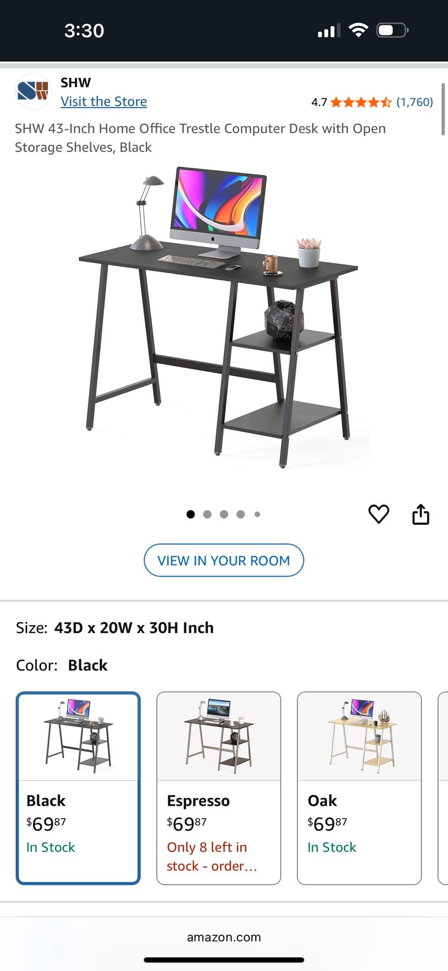 Black Desk 43 in