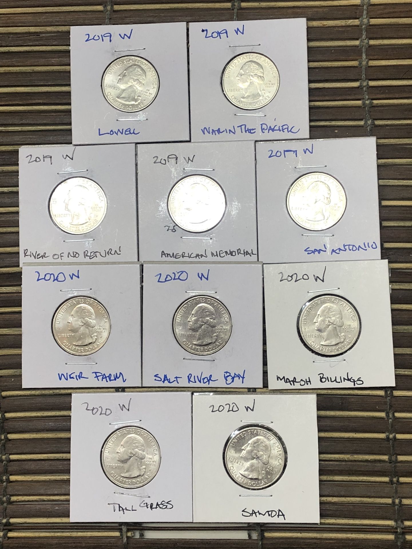 Rare Mintage 10-Piece Complete Set 2019-20 W West Point Mint Quarters