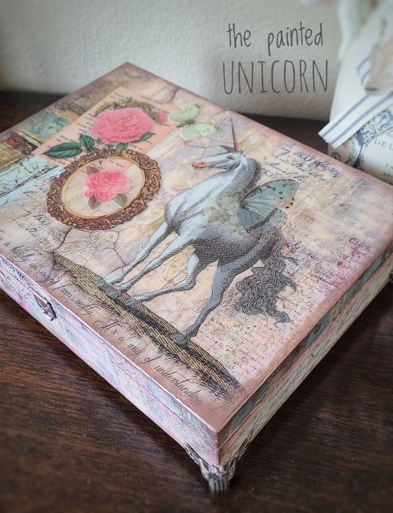 Whimsical Unicorn Upcycled Cigar Trinket Jewelry Box