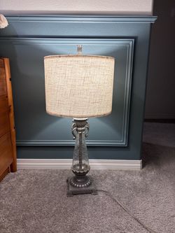Decorative Silver Table Lamp with Crackle Glass Base