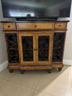 Wood tv stand with cabinets
