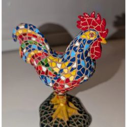 Decorative Figure Rooster Mosaic of Resin Hand Painted from Barcelona, Spain/EUC