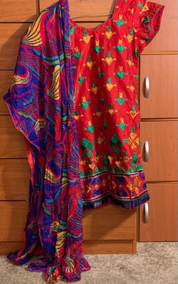 Red Embroidered Shirt With Dupata