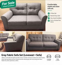 Gray Fabric Sofa and Loveseat Set