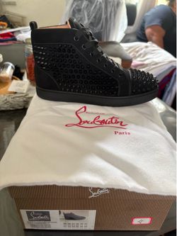 Christian Louboutin Black Leather Louis Spikes High Top Sneakers Size