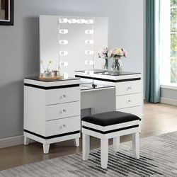 Madonna White Vanity w/Matching Stool (AS IS) 🔥*CLEARANCE*🔥 👍90 days FREE FINANCING ❗ 