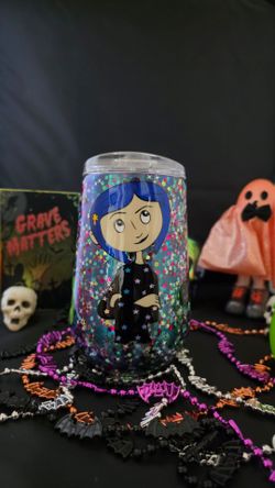 Coraline Glitter Tumbler Cup with Lid