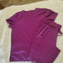 Wine Colored Scrub Set, Top And Pants