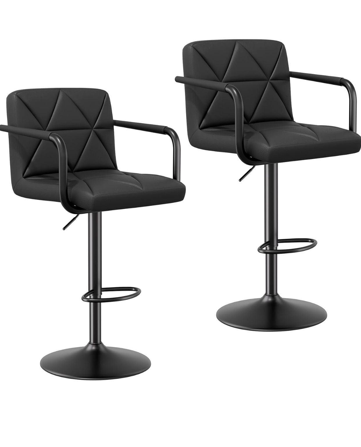 Bar Stools Set of 2, Seat Adjustable Height 25.5-34.5IN Barstools with Back & Arms,Swivel PU Leather