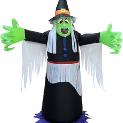 Halloween Inflatables Witch Costume Adult- 7.4FT Tall One Size Scary Inflatable Halloween Wizard Costume for Men/Women,2023 Creepy Funny Blow Up Costu