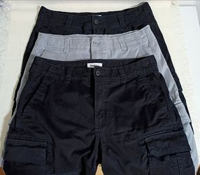 Men's Shorts 3 Pair Size 34 Cargo 2 Black 1 Grey Goodfellow & Co Cotton 11" Inseam