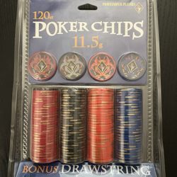 Professional Players 11.5g 120ct Poker Chips with Drawstring Bag - NIB