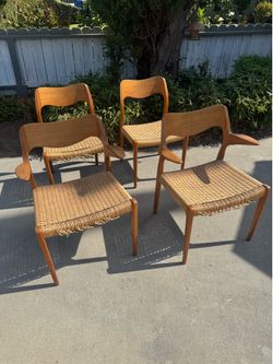 Mid century danish Niels Moller 71 chair and 55 armchair lot of 4