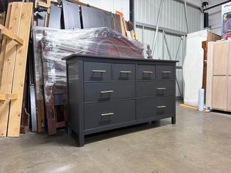 Dark Gray 7-Drawer Dresser with Gold Handles