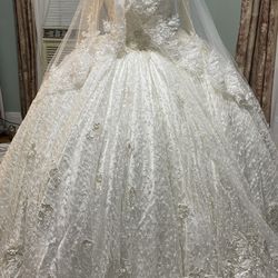 Stunning One OfA Kind Off White Lace/embroidery Wedding Gown fits Small/Medium Adjustable From The Back