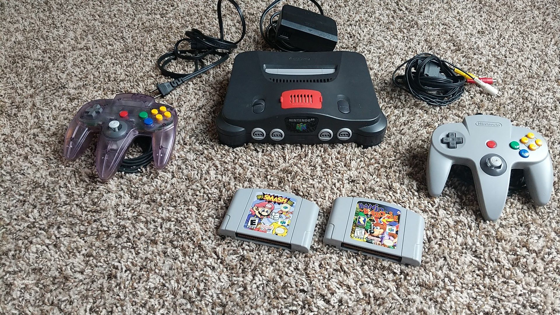 Nintendo 64 with games and controllers