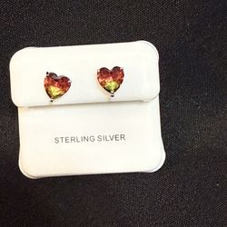 Watermelon Tourmaline Heart Studs