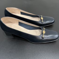Salvatore Ferragamo Pumps Blue Leather 1 3/4" Heels Italy 9 1/5