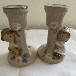 Sweet pair of ceramic candle holders 5”