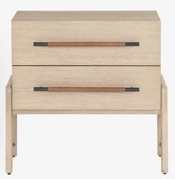 McGee & Co. Nightstand / Bedside Table with Two Drawers & Leather-Wrapped Iron Handles (x2)
