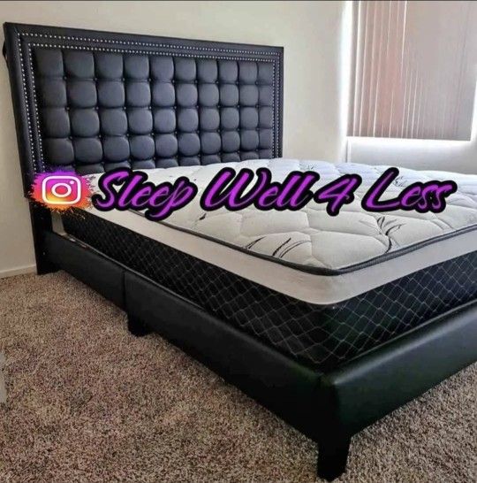 NEW QUEEN BED FRAME AND MATTRESS