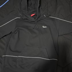 Black supreme hoodie with white trim
