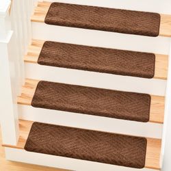 MBIGM Bullnose Non-Slip Stair Treads w/Reusable Adhesive 14 Pack 9.5" x 30" Wooden Steps Protection#2403MT1
