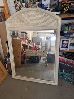 White Rattan Arched Wall Mirror