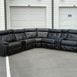 CINDY CRAWFORD HOME BLACK REAL LEATHER POWERED RECLINING SECTIONAL COUCH DELIVERY AVAILABLE 🚚