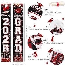 Class of 2026 Banner Maroon Graduation Party Decorations Congrats Grad Banner Hanging Door Porch Signs for 2026 University and Senior High School Grad