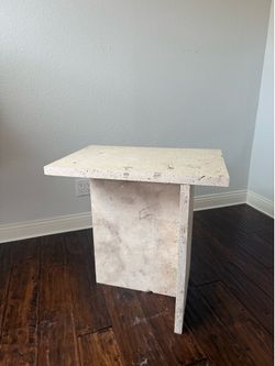 Travertine Stone Side Table / Pedestal Table - Brutalist Modern