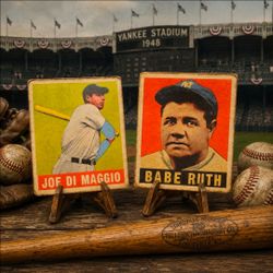 1948 LEAF #3 BABE RUTH and #1 Joe DiMaggio Hand Aged Replicas Lot