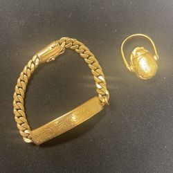 7 1/2 inch Dorian gold bracelet and scarab ring
