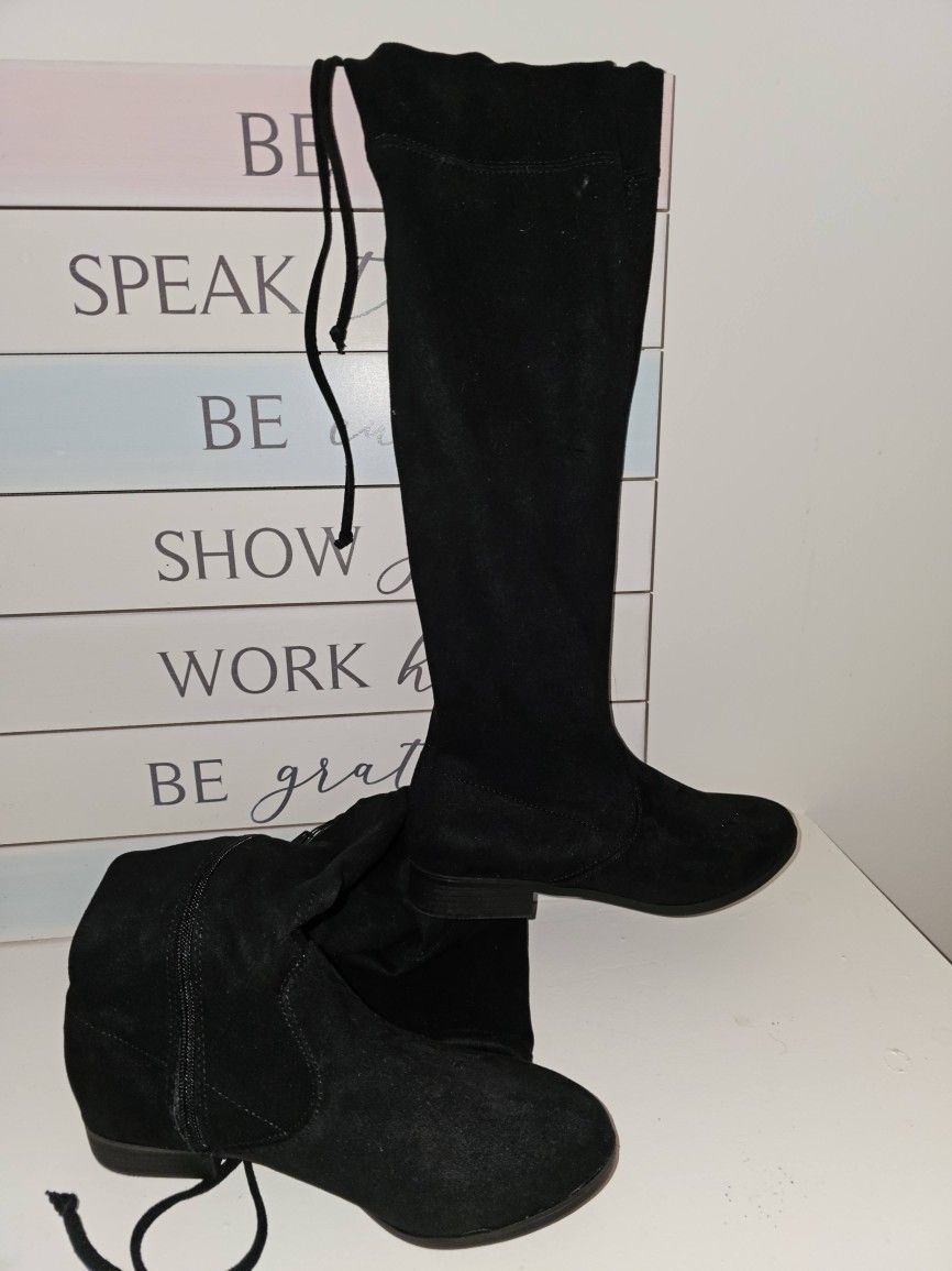 Womens Size 8 Black Faux Suede Over The Knee Boots