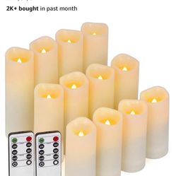 Enido 12 Pc Flameless LED Candles with Remote & Timer, Outdoor Waterproof, Flickering Electric Warm Lights for Cozy Home & Holiday Romantic Decor, Bat