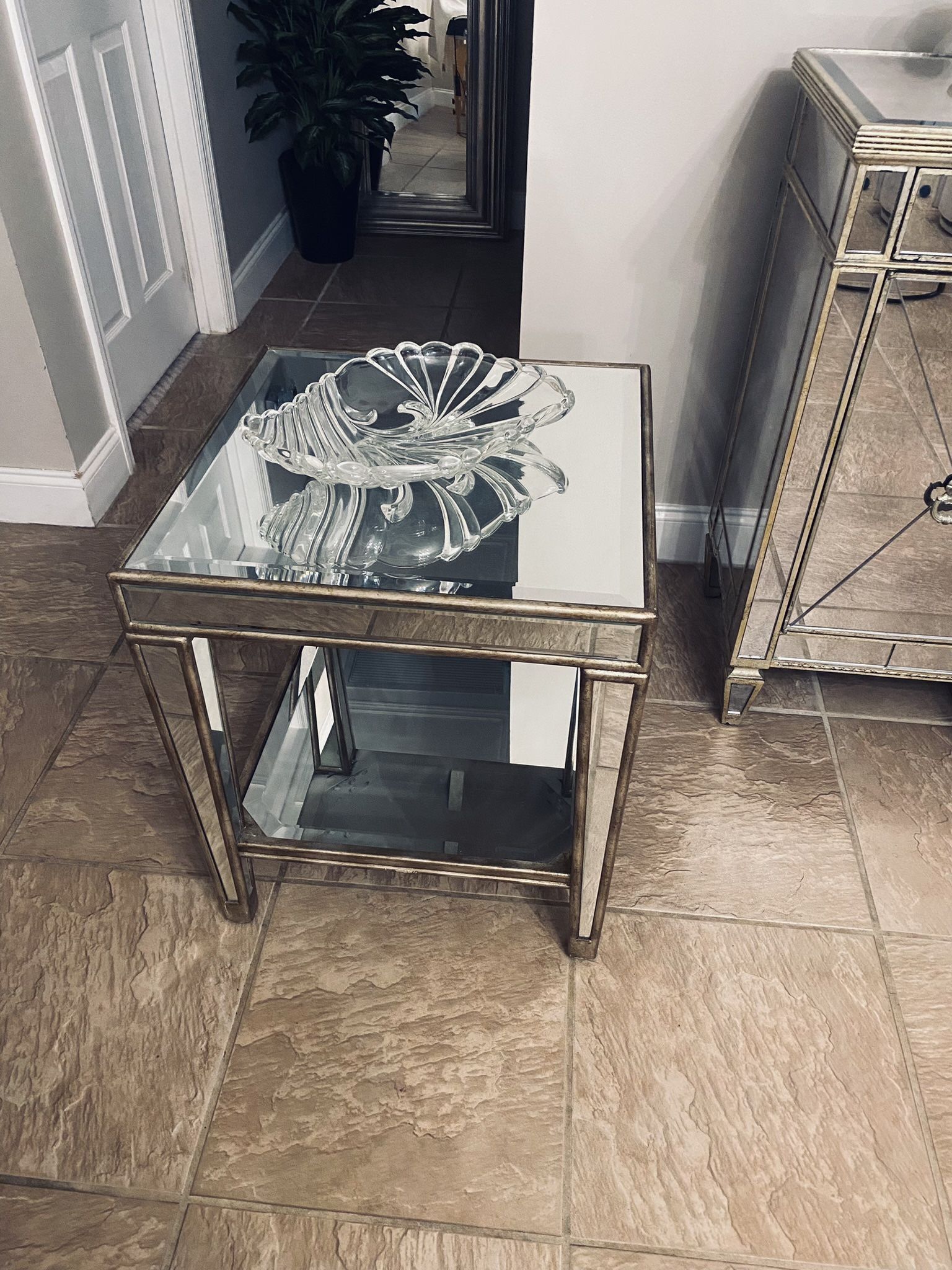 Mirror End Table With Lower Shelf