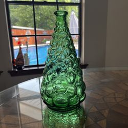 Midcentury Rare Green Empoli Glass Decanter Bottle, Italy, 1960s. No stopper