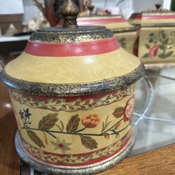 Floral Decorative Wood Round Container With Lid