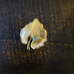 Leaf Brooch With Green Stone