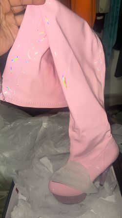 Pink Rhinestone Thigh High Boots
