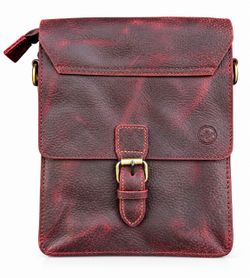 Red Leather Crossbody Messenger Bag
