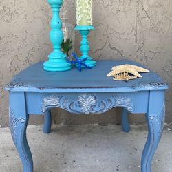 Deep Teal Side Table Silver Rub Details 