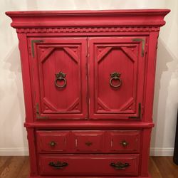 Distressed Vintage Red Armoire 