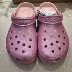 Pink glitter adult crocs