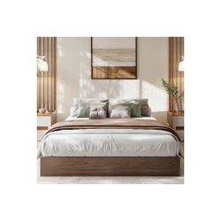 California King Wood Platform Bed Frame, No Headboard, No Box Spring Needed, Easy Assembly, Walnut Finish