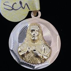 $425 Three Tone Gold Double Sided Religious Pendant Charm