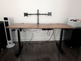 Electric Standing Desk + Dual Monitor Mount + Office Chair